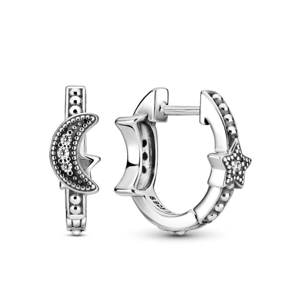 Pandora Crescent Moon & Stars Beaded Hoop Earrings